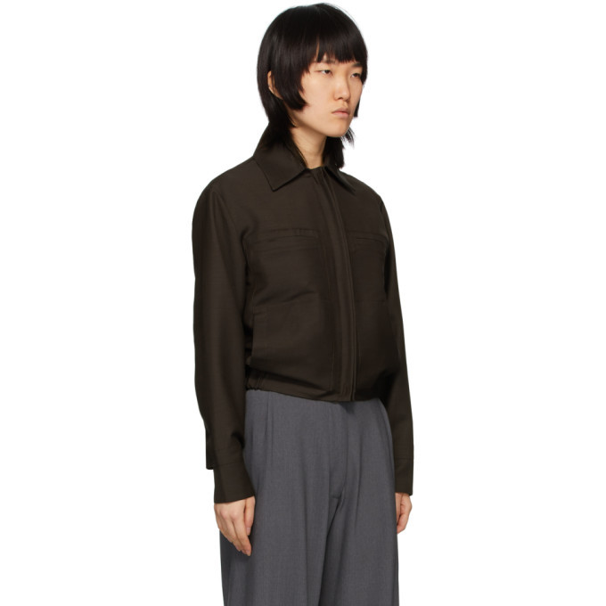 Eftychia Brown Standing Placket Harrington Jacket