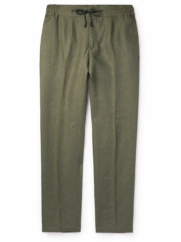 Photo: De Petrillo - Straight-Leg Pleated Linen Drawstring Suit Trousers - Green