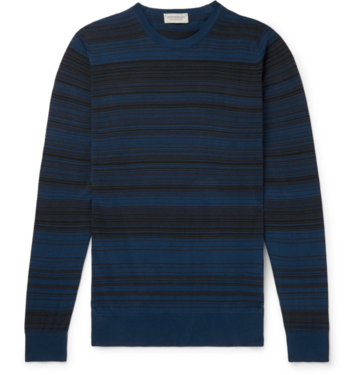 Photo: John Smedley - Slim-Fit Striped Sea Island Cotton Sweater - Blue