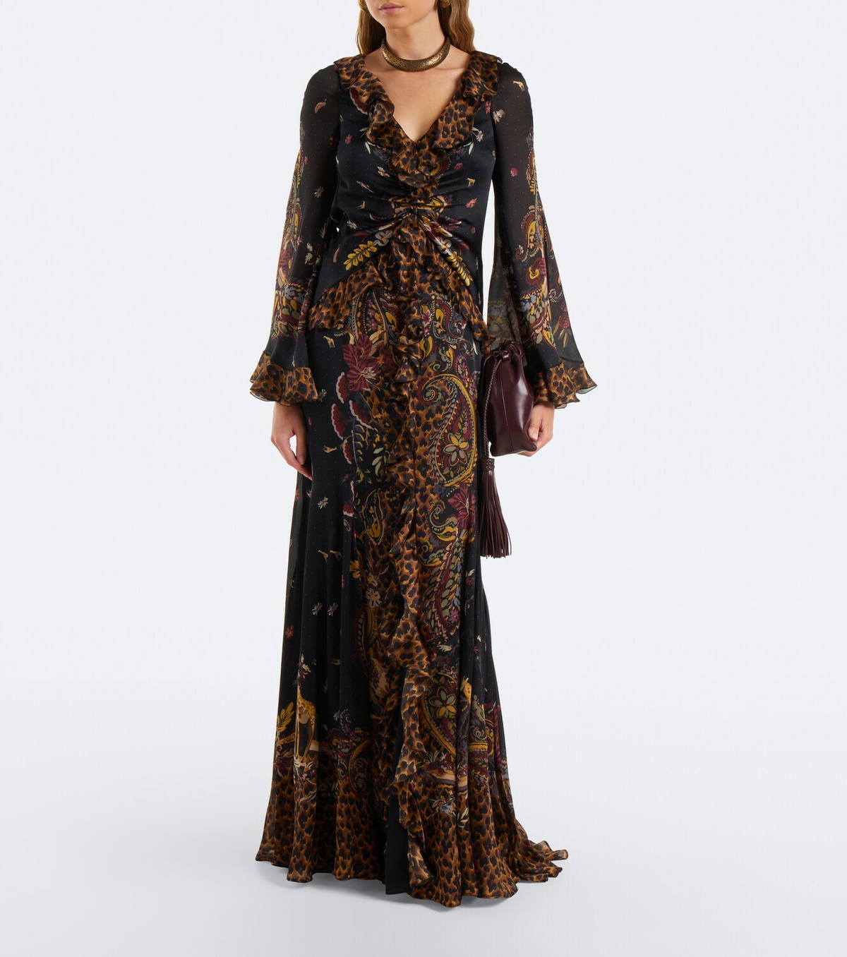 Etro Printed ruched silk maxi dress