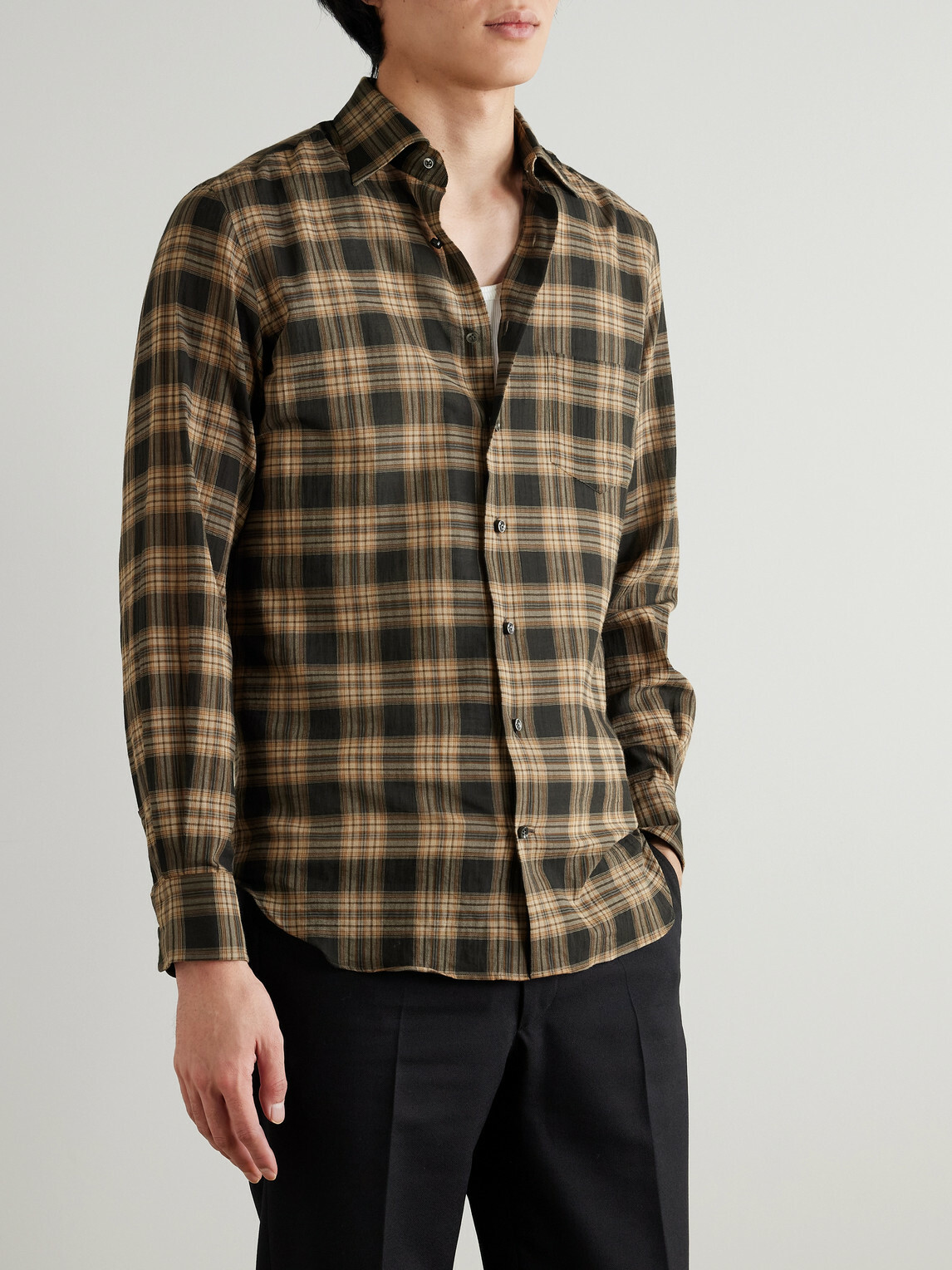 Husbands - Checked Cotton-Voile Shirt - Brown