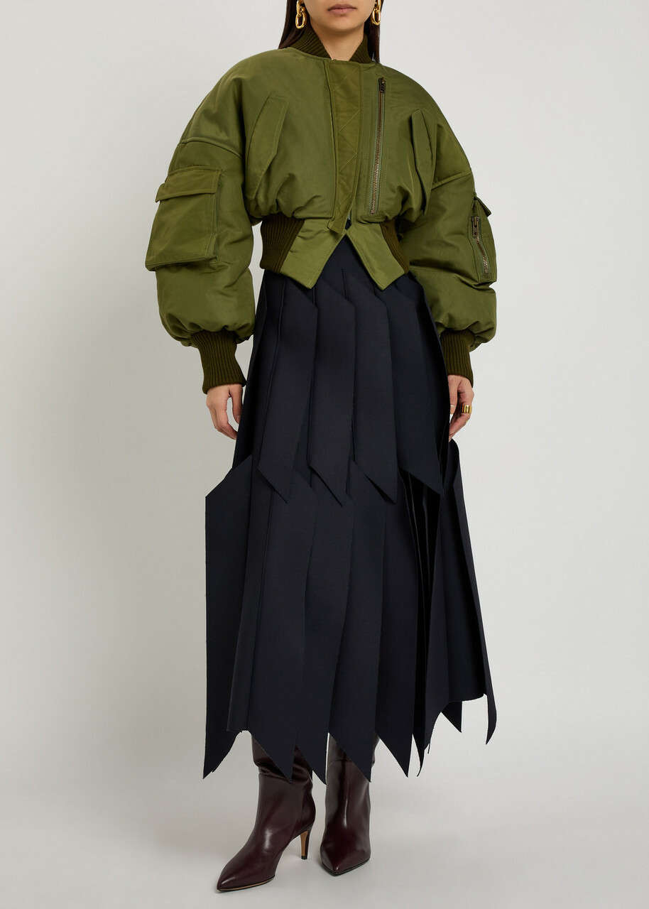 A.W.A.K.E Mode Laser-cut Woven Midi Skirt Navy