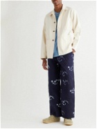 Post-Imperial - Ikeja Wide-Leg Embroidered Printed Quilted Cotton Drawstring Trousers - Blue