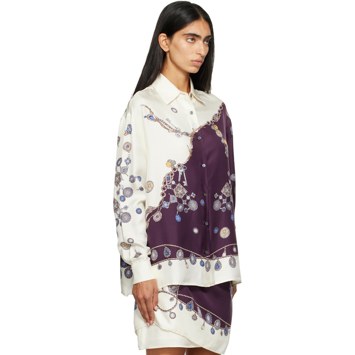 Versace Purple & White Printed Silk Twill Shirt