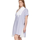 Sacai Blue and White Stripe Shirting Side Pleats Dress