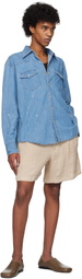 Tonywack Blue Hand-Painted Western Denim Shirt
