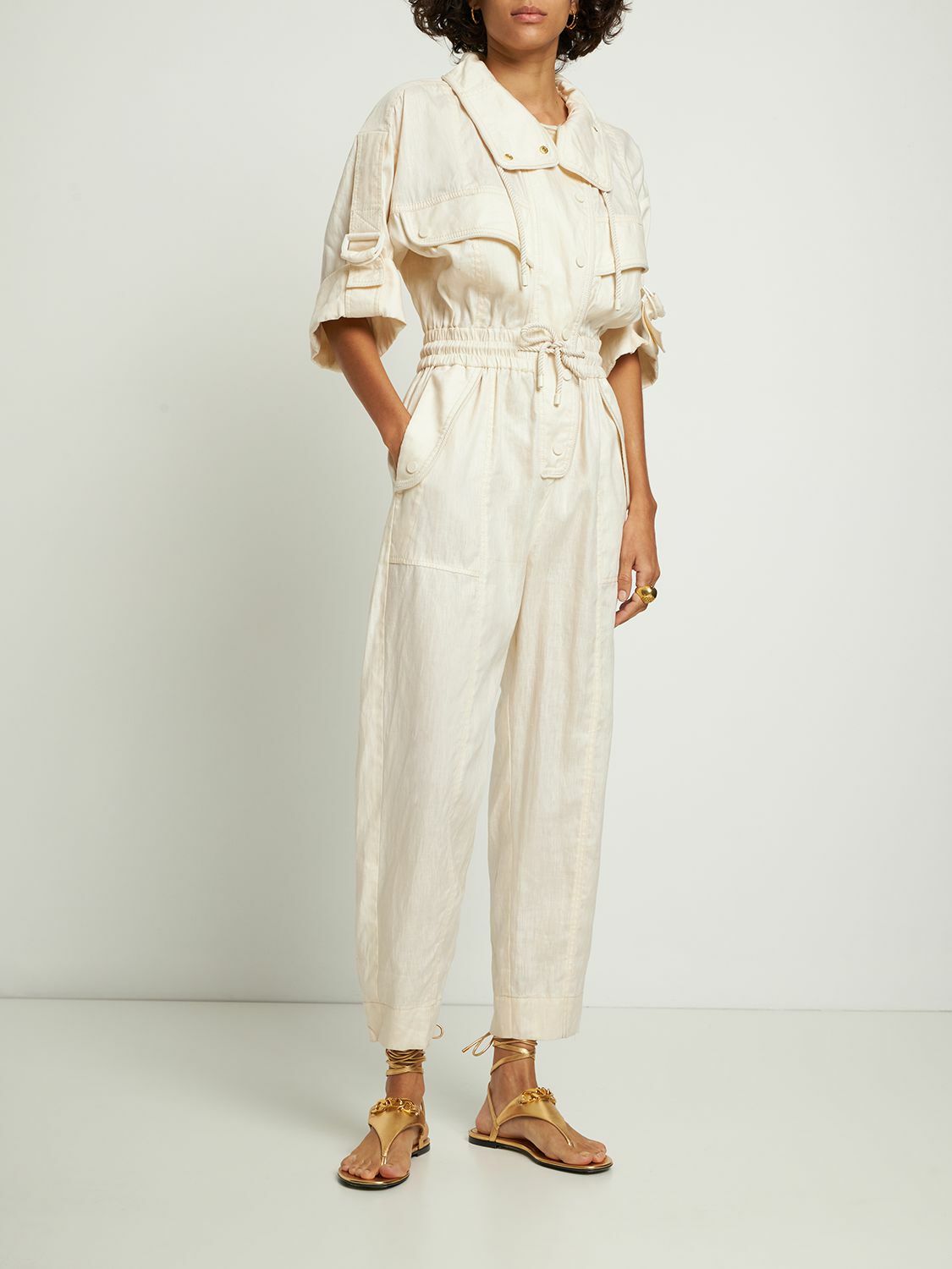ZIMMERMANN High Tide Utility Linen Jumpsuit Zimmermann