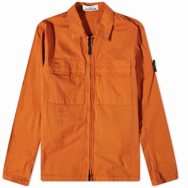 Photo: Stone Island Men's Supima Cotton Twill Stretch-TC Zip Shirt Jacket in Sienna