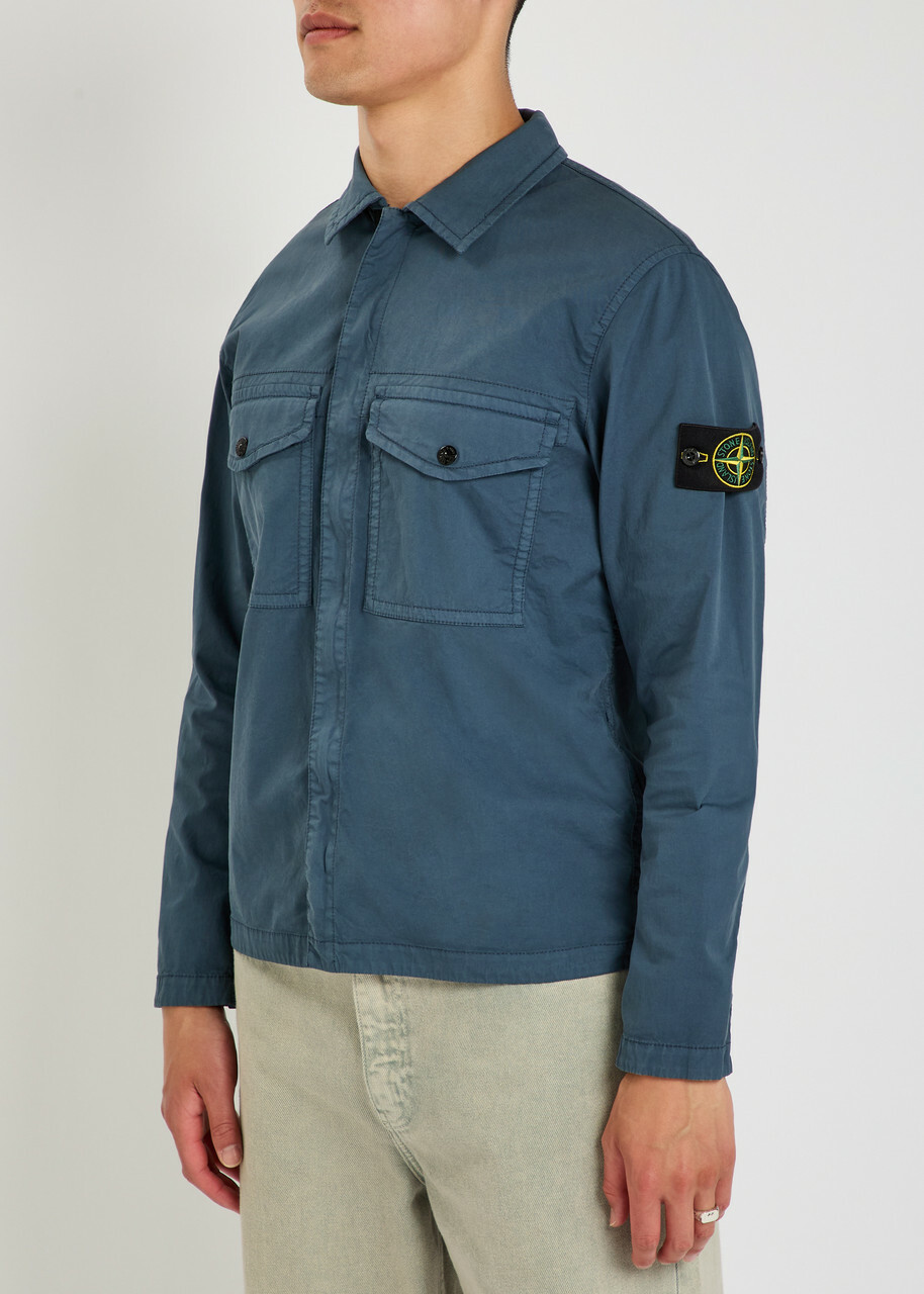 Stone Island Logo-appliquéd Stretch-cotton Overshirt Blue Dark