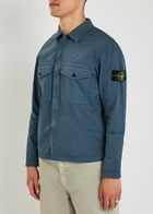 Stone Island Logo-appliquéd Stretch-cotton Overshirt Blue Dark