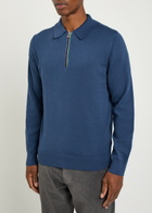 PS Paul Smith Stripe-trimmed Fine-knit Polo Jumper Blue
