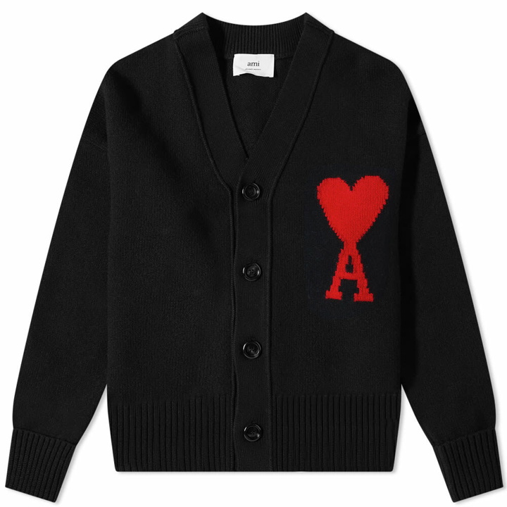 Photo: AMI Men's A Heart Cardigan in Black/Red