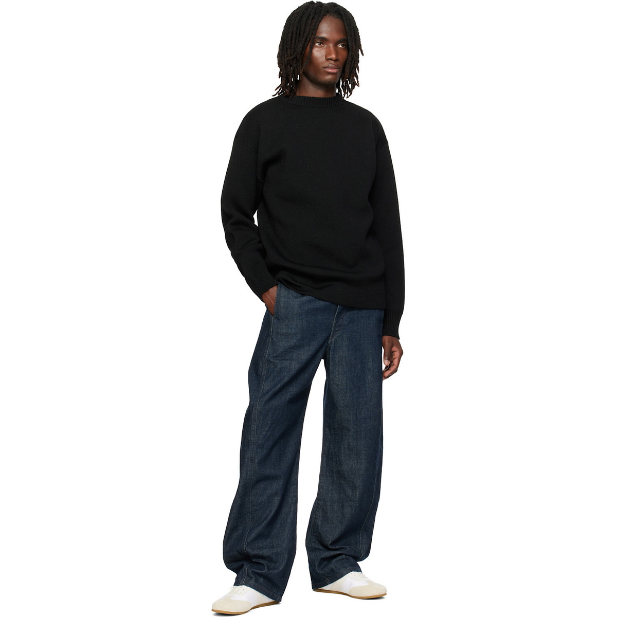 LEMAIRE Black Boat-Neck Double-Face Virgin Wool Sweater