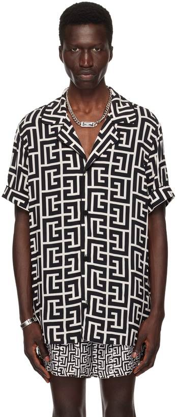 Photo: Balmain Black & Off-White Monogram-Printed Shirt