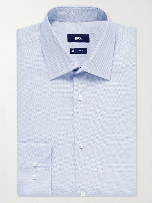 Photo: HUGO BOSS - Jango Slim-Fit Cotton-Blend Piqué Shirt - Blue