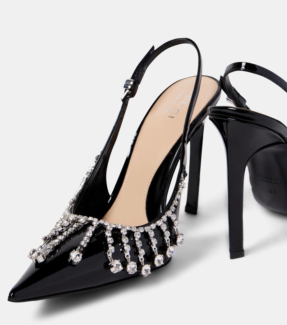 Gucci GG embellished patent leather slingback pumps