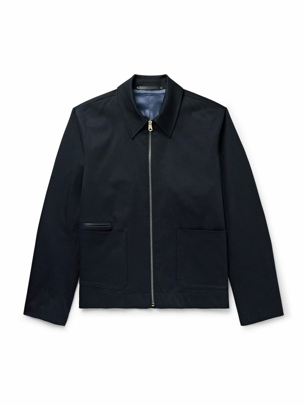 Photo: Paul Smith - Leather-Trimmed Cotton-Blend Twill Harrington Jacket - Blue