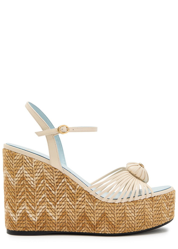 Photo: Valentino Garavani Coeur Royal 110 Leather Espadrille Wedge Sandals Cream
