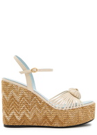 Valentino Garavani Coeur Royal 110 Leather Espadrille Wedge Sandals Cream