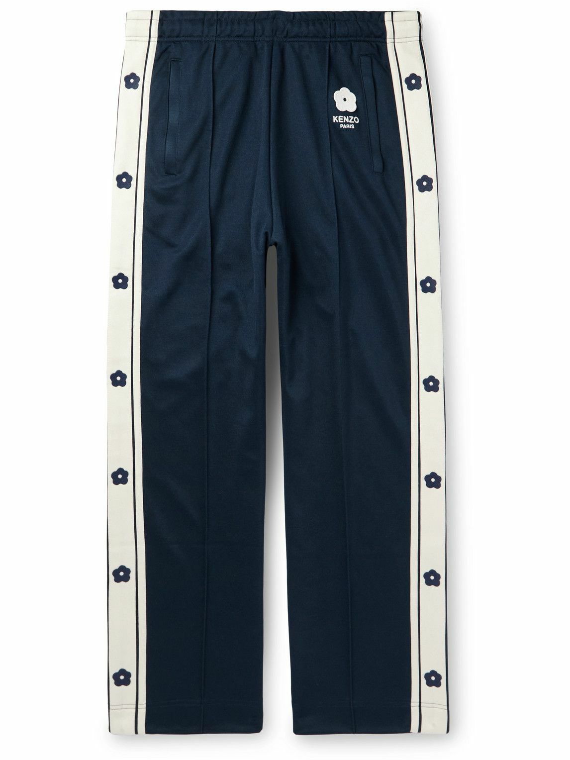 Photo: KENZO - Straight-Leg Logo-Embroidered Striped Jersey Sweatpants - Blue