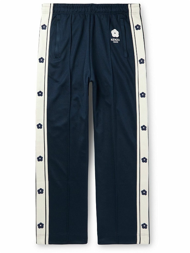 Photo: KENZO - Straight-Leg Logo-Embroidered Striped Jersey Sweatpants - Blue