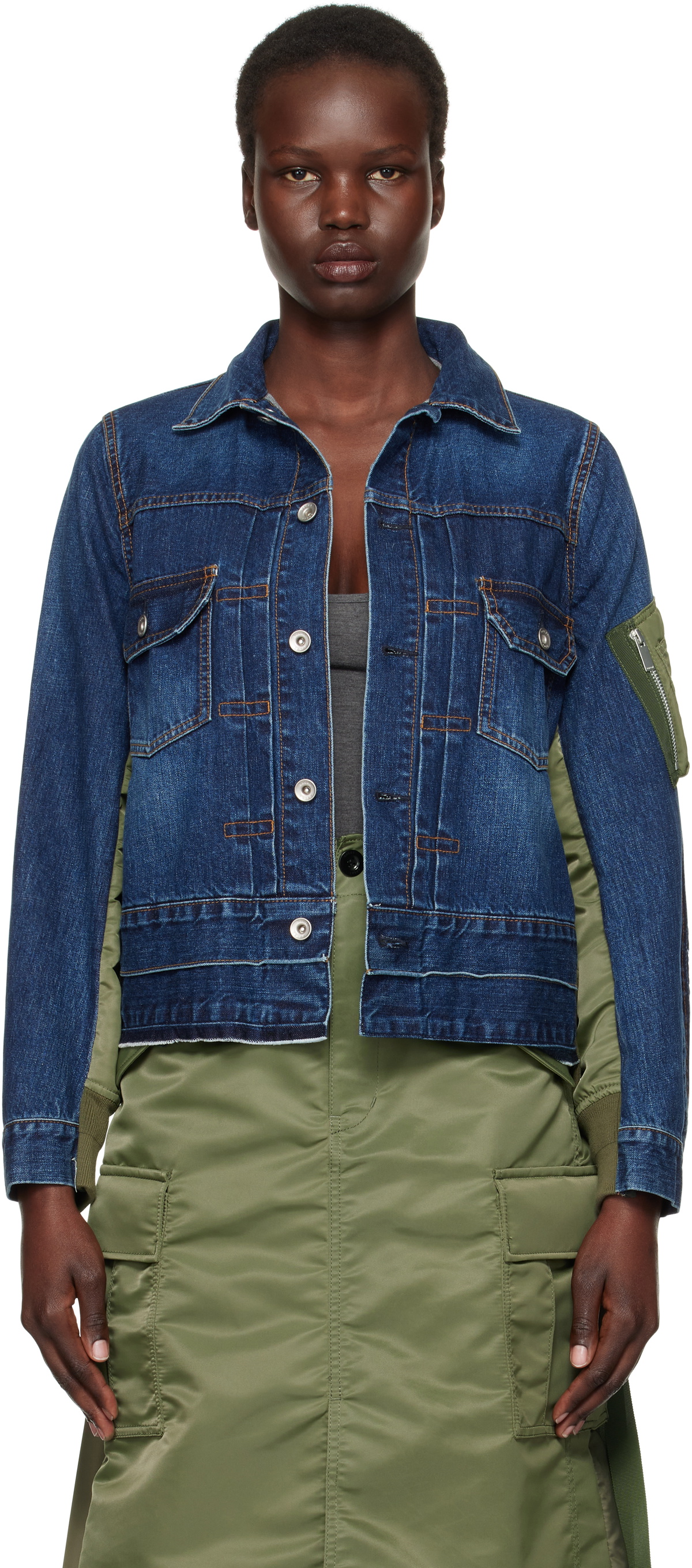 sacai Blue Nylon Twill Denim Jacket Sacai