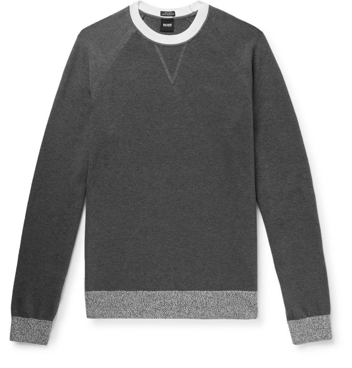 Photo: Hugo Boss - Javio Contrast-Tipped Cotton Sweater - Charcoal