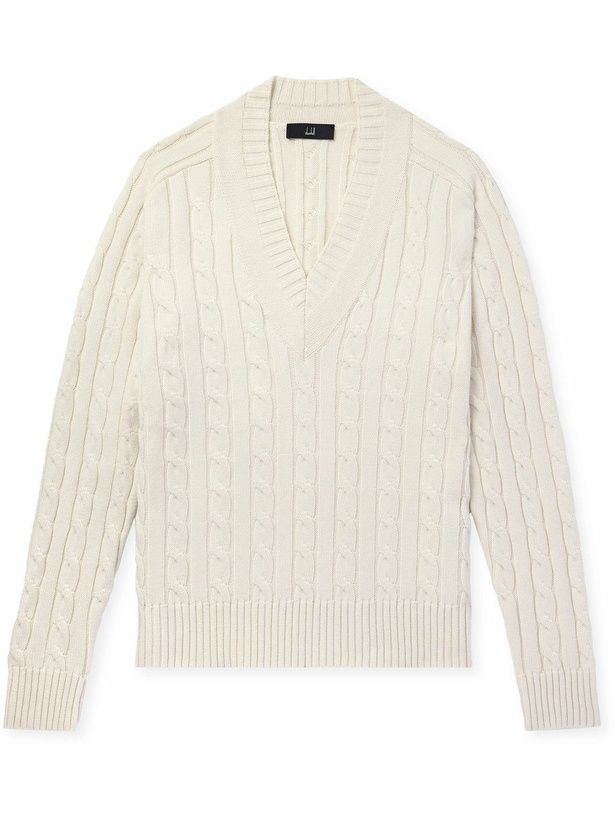 Photo: Dunhill - Cable-Knit Cotton and Cashmere-Blend Sweater - Neutrals