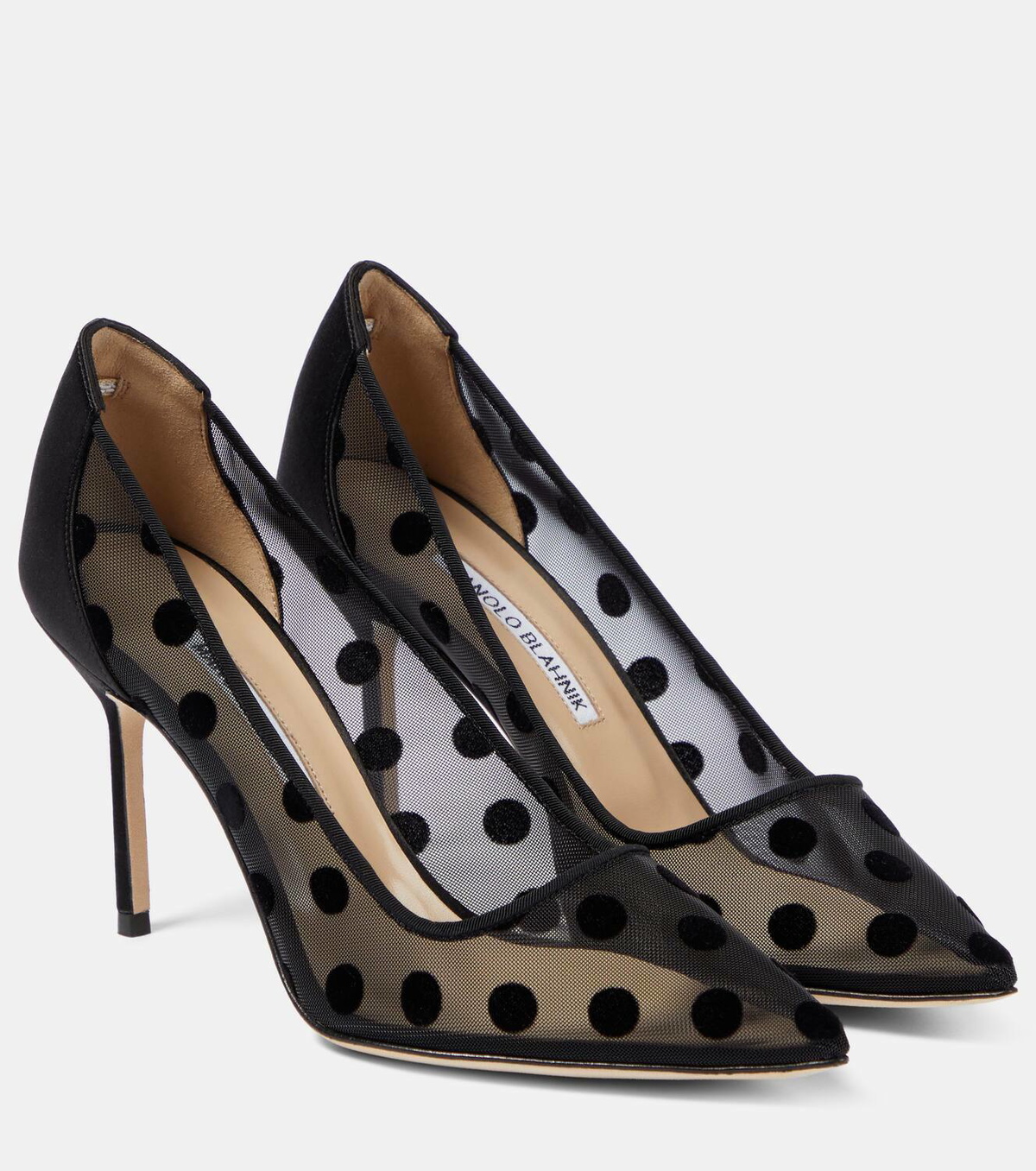 Escarpins Manolo Blahnik BB Dorsay Tayler - Cuir Bleu Marine à Pois, Tailles 39.5 à 41