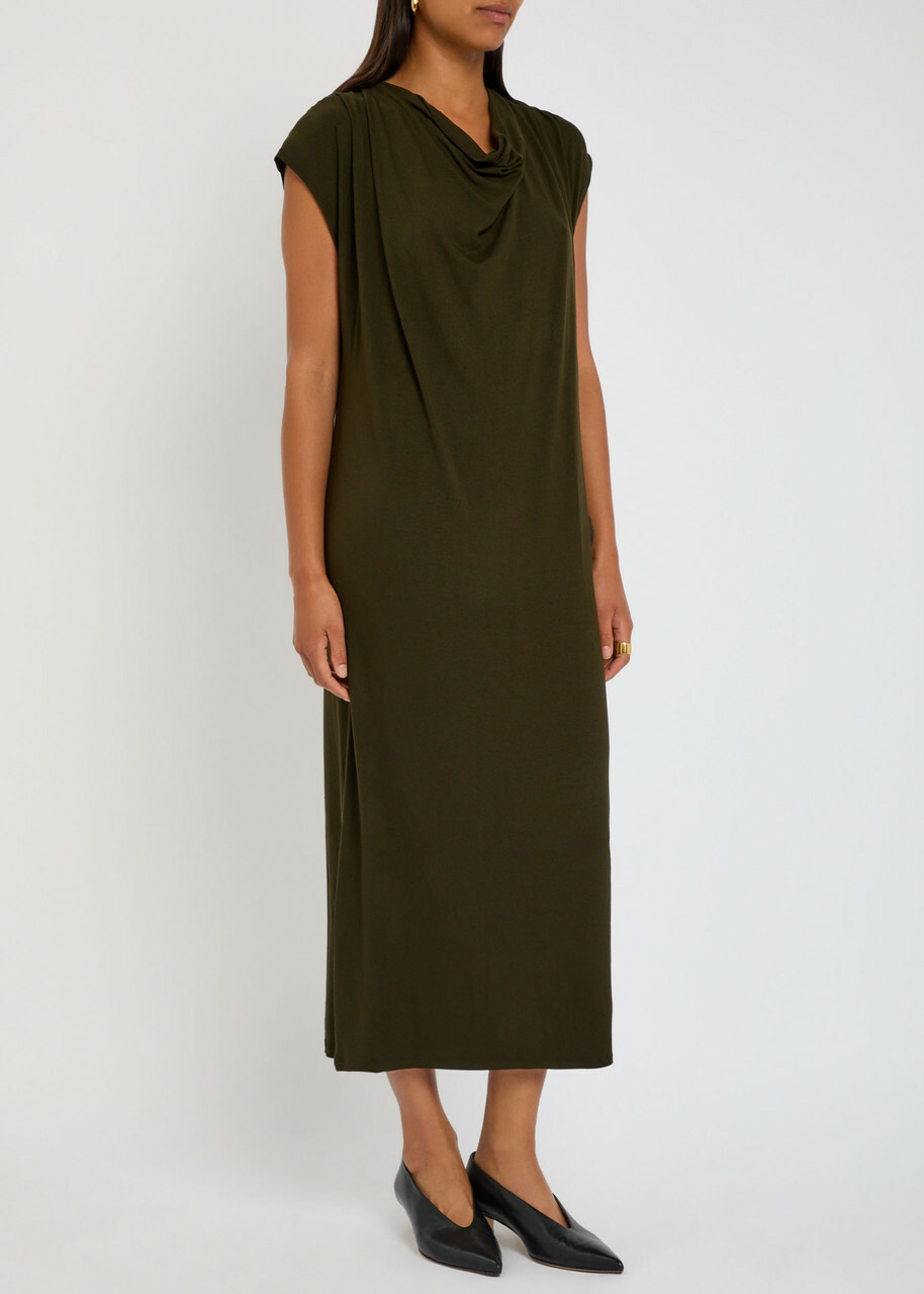 Vince Draped Jersey Midi Dress Green