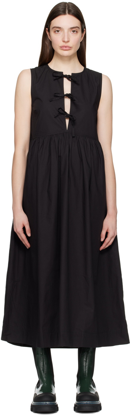 GANNI Black Self-Tie Midi Dress GANNI