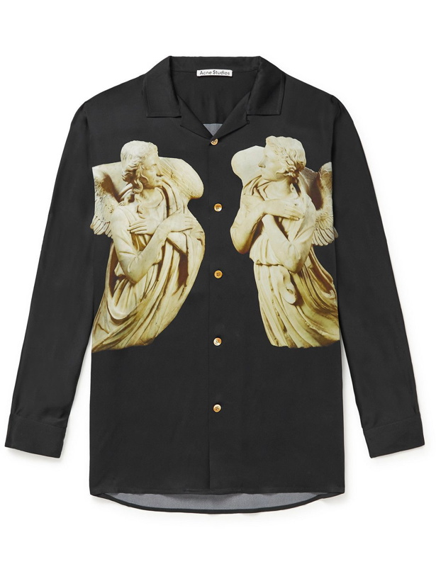 Photo: Acne Studios - Sandimono Camp-Collar Printed Embroidered Satin Shirt - Black