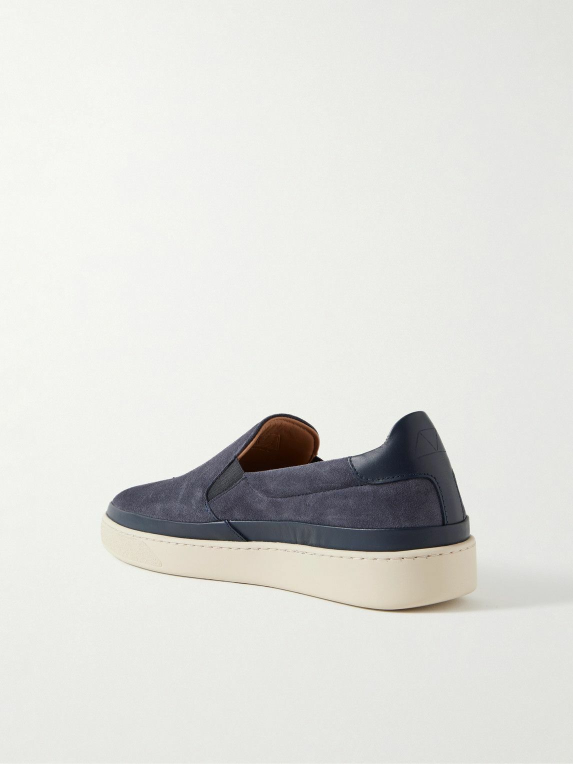 Mulo - Leather-Trimmed Suede Slip-On Sneakers - Blue