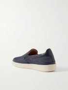 Mulo - Leather-Trimmed Suede Slip-On Sneakers - Blue