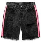 AMIRI - Thrasher Neon-Striped Distressed Denim Shorts - Men - Black