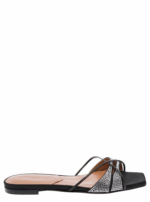 Photo: D'Accori lust Black Flat Sandals With Criss-cross Straps With Rhinestone In Satin Woman