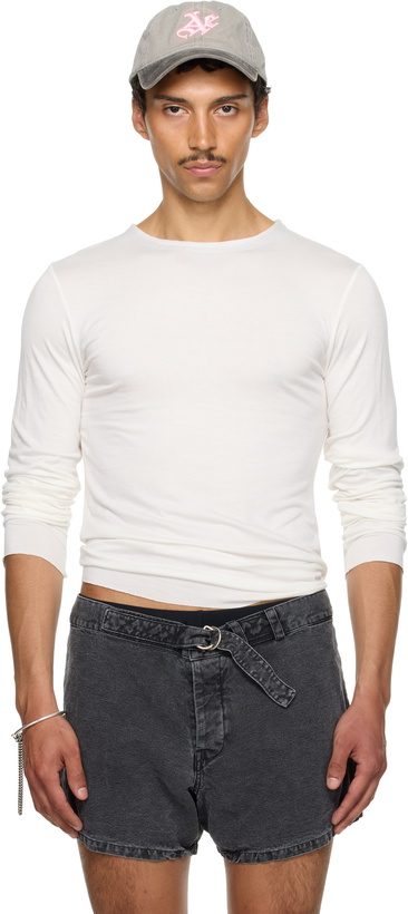 Photo: AARON ESH SSENSE Exclusive White Satin Trim Long Sleeve T-shirt