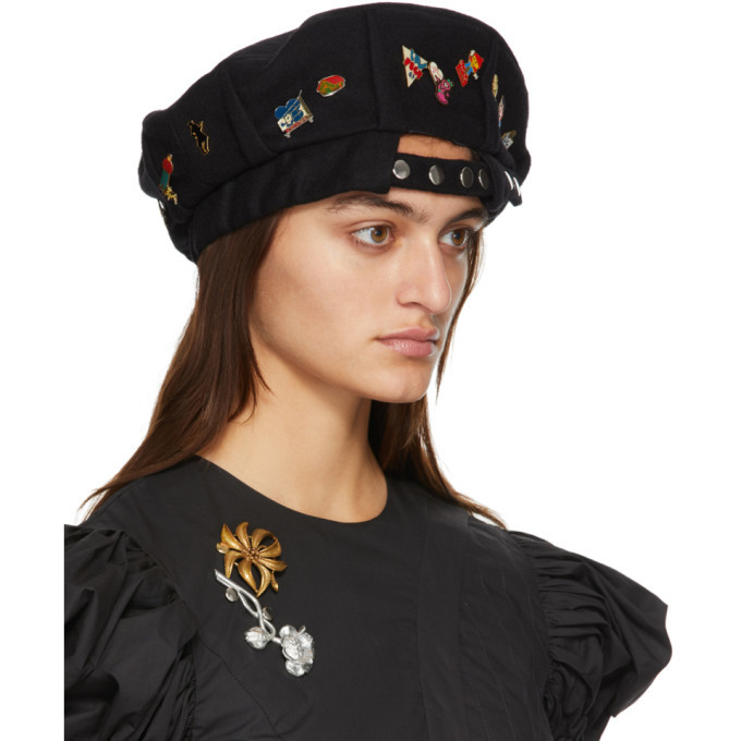 Chopova Lowena Black Wool Vintage Pin Beret Chopova Lowena