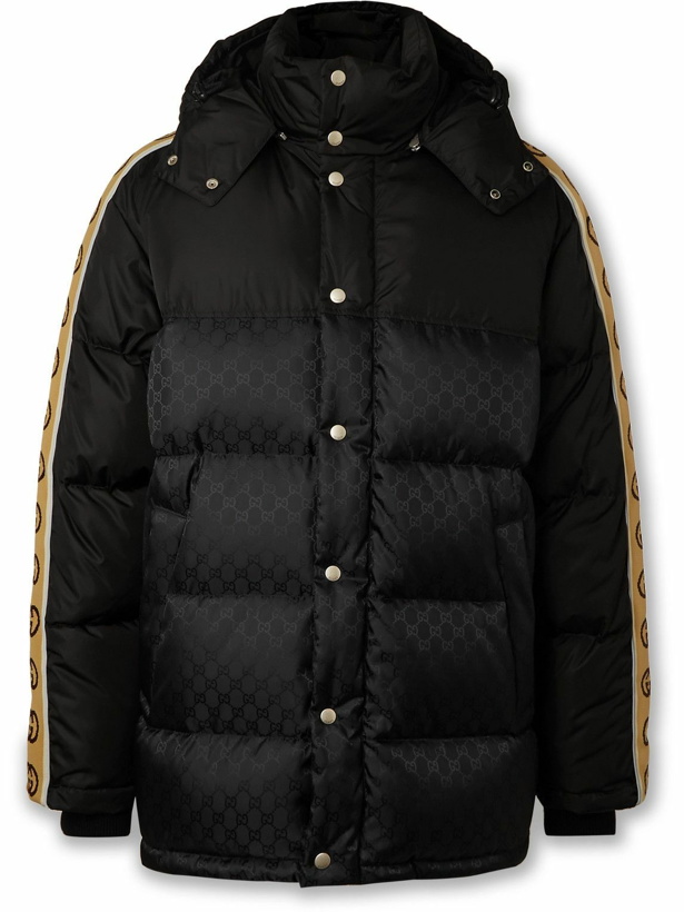 Photo: GUCCI - Logo-Jacquard Webbing-Trimmed Quilted Shell Hooded Down Jacket - Black