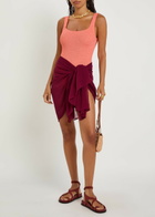 Hunza G Square-neck Crinkle Swimsuit - Coral - One Size