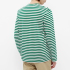 Comme des Garçons Play Men's Long Sleeve Heart Stripe Logo T-Shirt in Green/White/Red