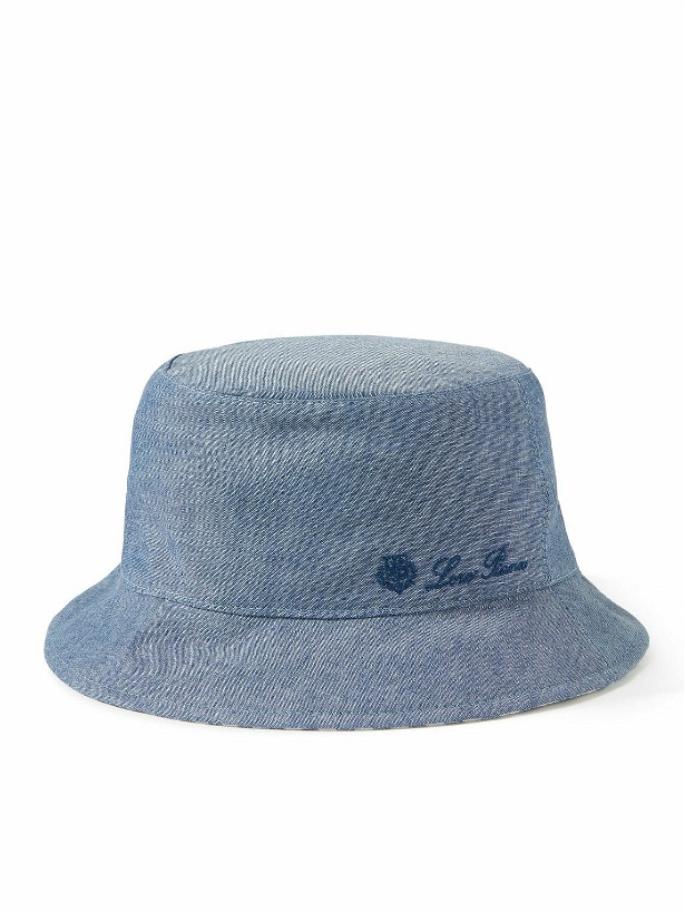 Photo: Loro Piana - Reversible Logo-Embroidered Cotton-Chambray and Linen Bucket Hat - Blue