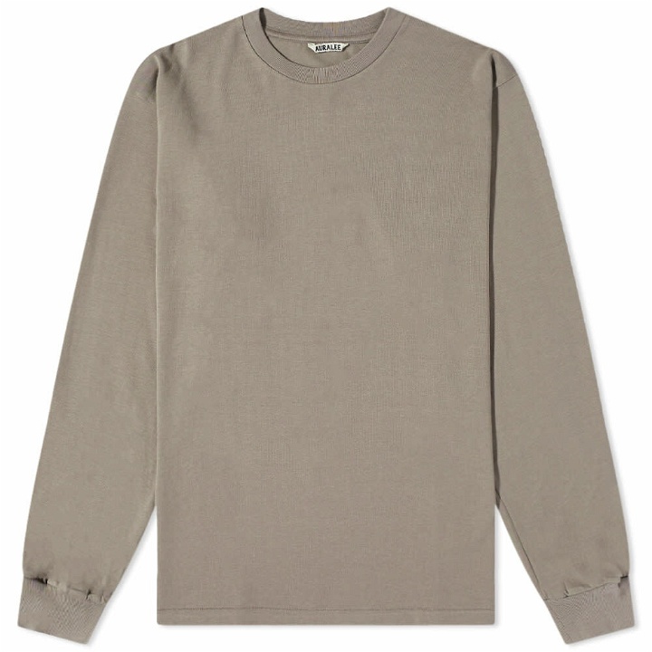 Photo: Auralee Men's Long Sleeve Luster Plaiting T-Shirt in Khaki/Grey