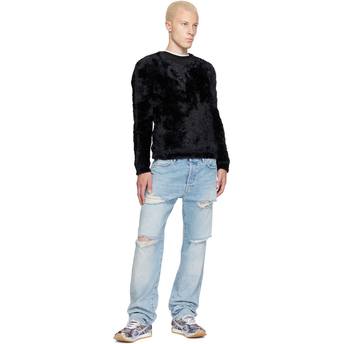 Marine Serre Black Wild Fluffy Knit Crewneck Sweater