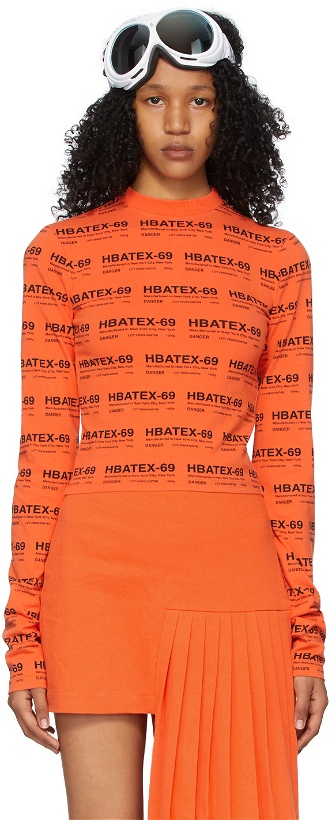 Photo: Hood by Air Orange All Over Print Crop Long Sleeve T-Shirt