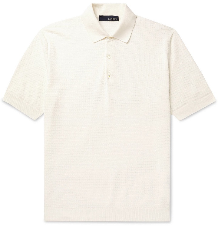 Photo: Lardini - Slim-Fit Textured-Cotton Polo Shirt - Neutrals