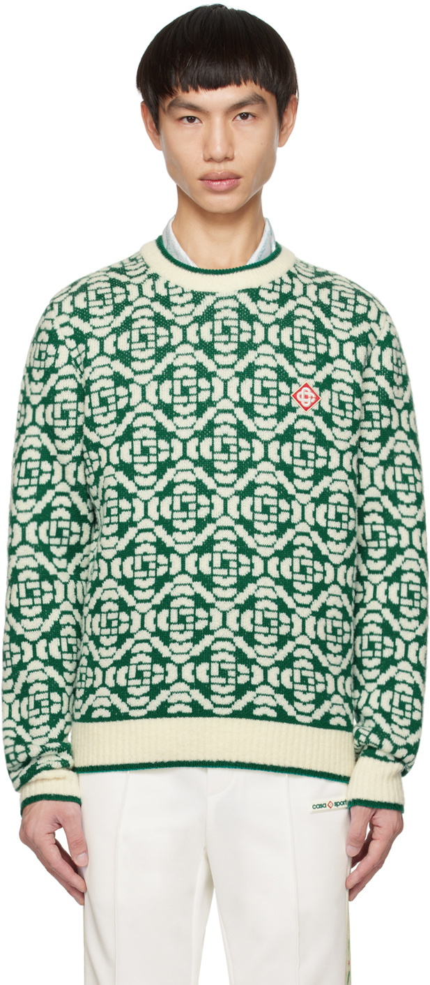 CASABLANCA Heart Monogram Knitted Jumper in Green for Men