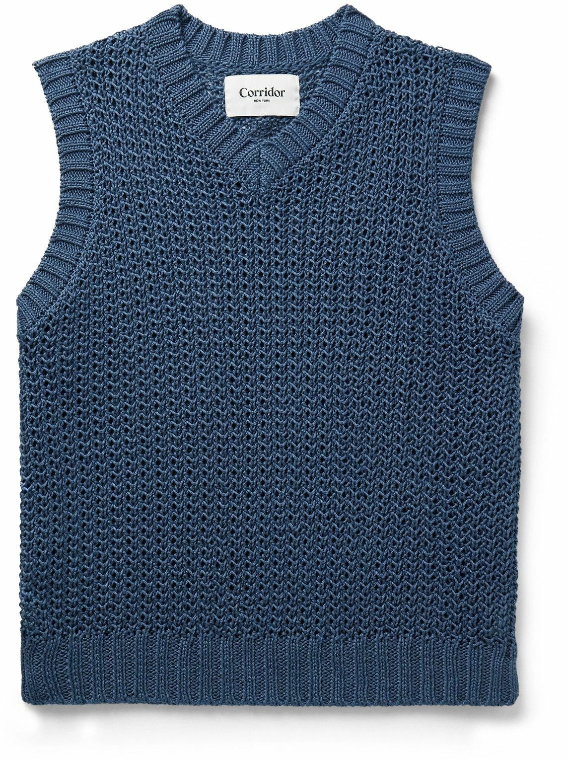 Photo: Corridor - Open-Knit Cotton Sweater Vest - Blue