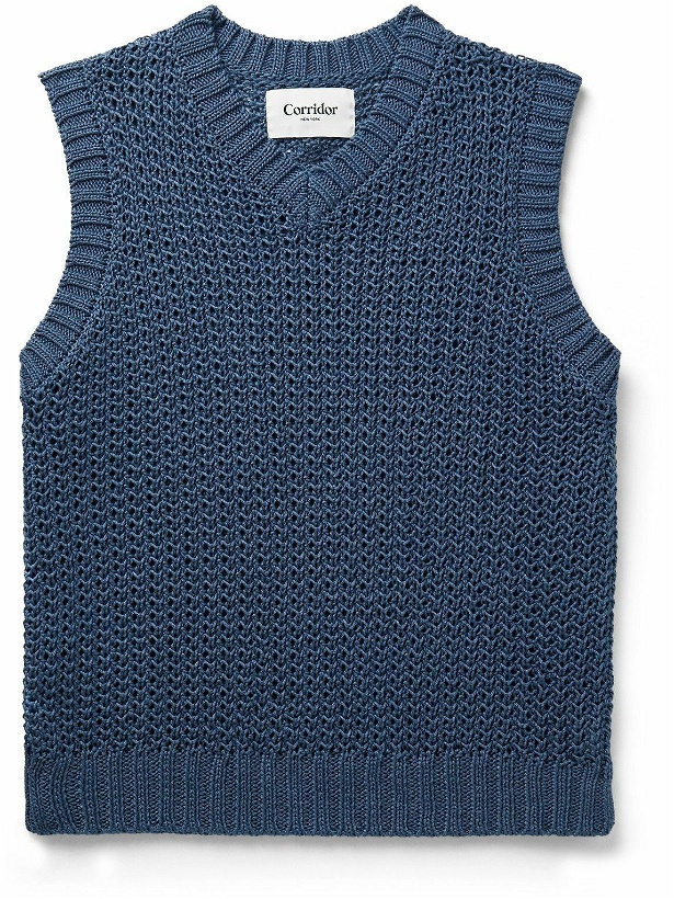Photo: Corridor - Open-Knit Cotton Sweater Vest - Blue