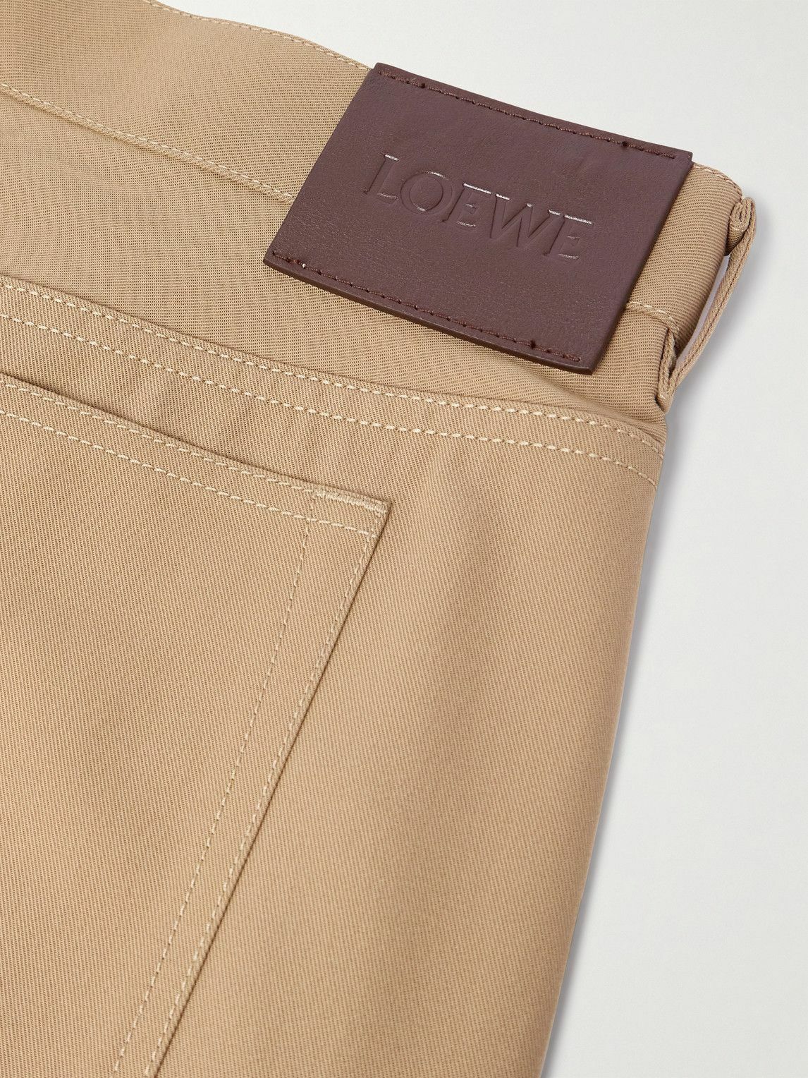 LOEWE - Carpenter Straight-Leg Leather-Trimmed Cotton-Twill Trousers - Neutrals